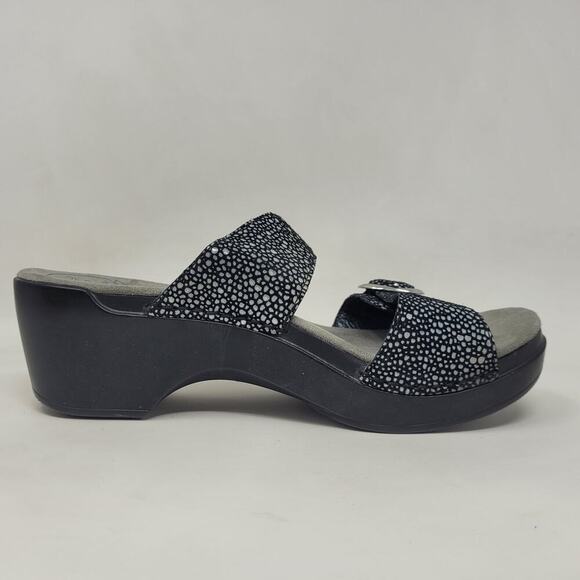 Dansko Sandals EU38 US8 Black Shagreen Sophie Leather Slides Heeled Slip On - Picture 5 of 11